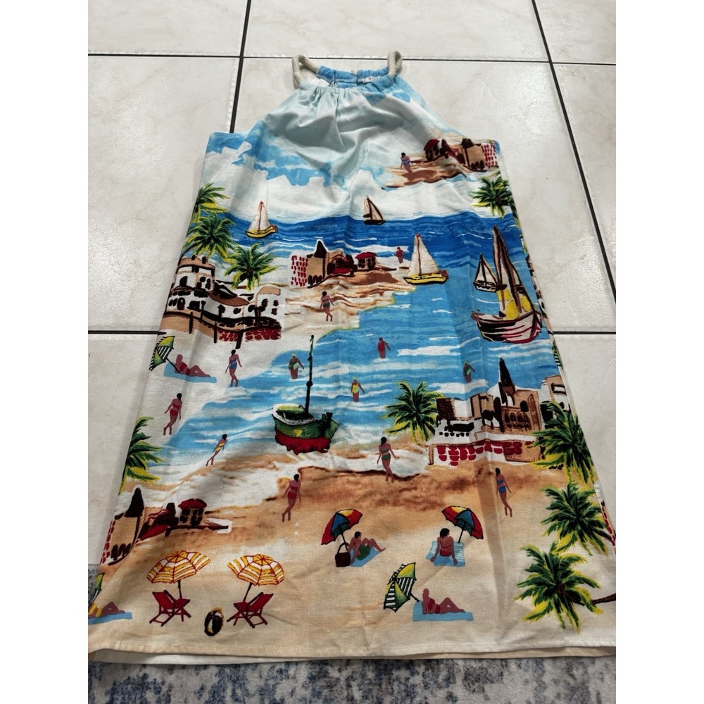London Times Women's Linen Blend Dress Beach Sailboat Print Rope Straps Sz 2